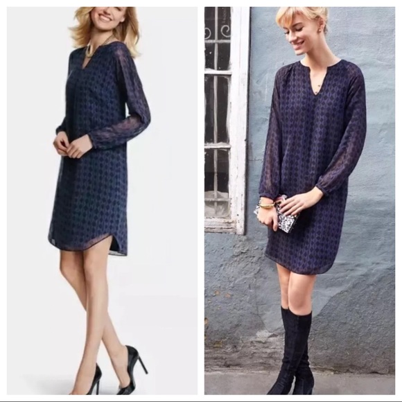 CAbi Dresses & Skirts - Cabi Harlequin Print Dress Blue & Black